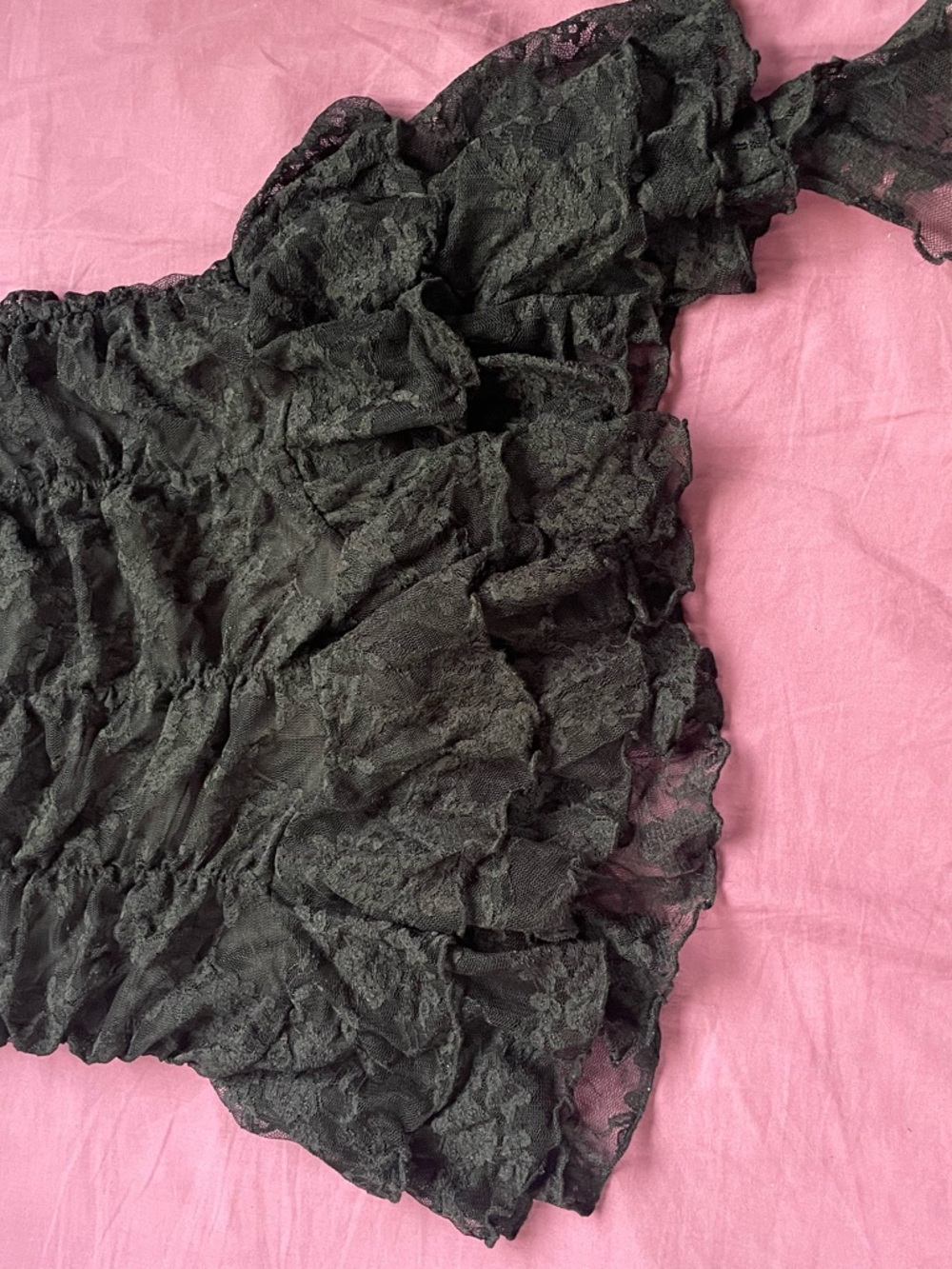 PrettyLittleThing Black Asymmetrical Lace Ruffle Skirt